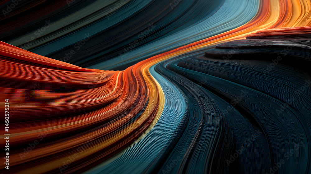 Poster abstract multi colored lines creating a dynamic flow through the image, with layered textures