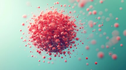 Abstract red spherical cluster against blue backdrop