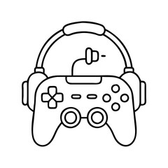 Obraz premium game controller with headphones icon, game controller with headphones line art - simple line art of game controller with headphones, perfect for game controller with headphones logos and icons