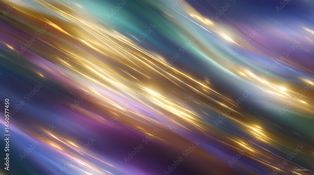 Poster luminous aurora of golden lights cascading across a spectrum of vibrant hues and subtle iridescent s