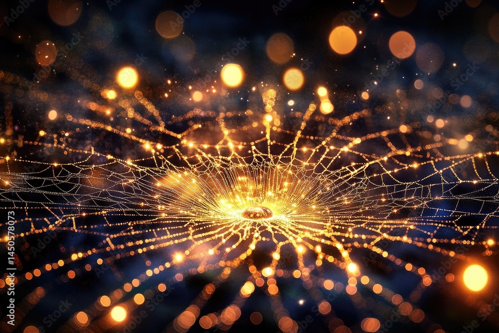 Poster a golden web of light radiates from a central point, surrounded by a dark, shimmering background