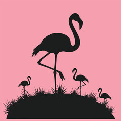Vector Image Of Silhouette Flamingoes