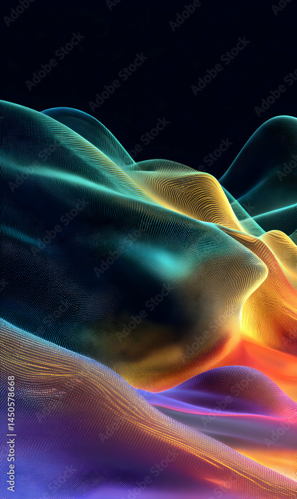 Poster abstract ethereal landscape featuring smooth gradient surfaces and vibrant luminous color transition