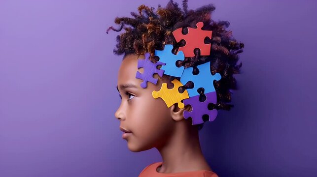 Puzzle head of child, creativity and autism concept.