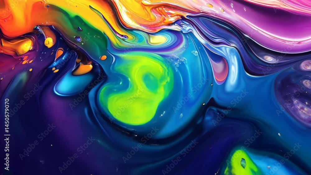 Poster vibrant abstract paint flow in dynamic motion with bold color transitions