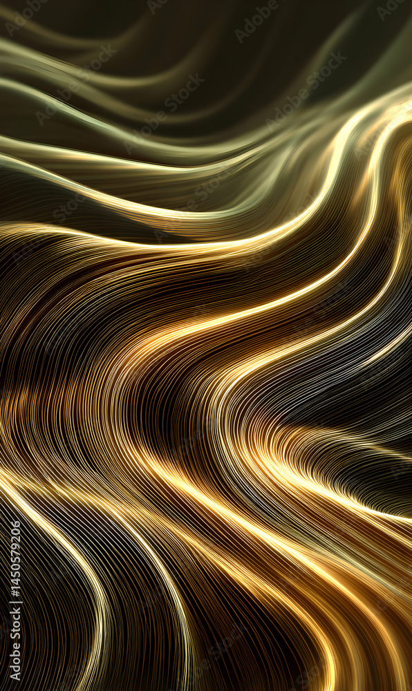Poster luminous golden strands dance across a dark canvas creating a fluid and mesmerizing visual harmony
