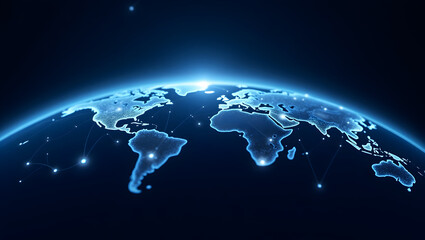 Earth with glowing global network from space