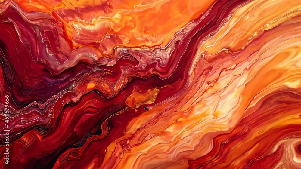 Poster vibrant abstract flowing paint animation with dynamic red and orange patterns