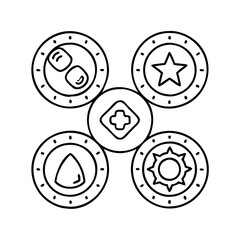 game token color set icon, game token color set line art - simple line art of game token color set, perfect for game token color set logos and icons