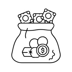 game token bag icon, game token bag line art - simple line art of game token bag, perfect for game token bag logos and icons