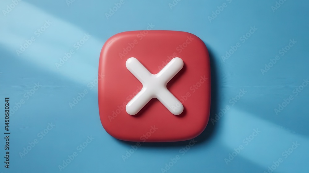 Poster 3d rendered square button with a white rejection symbol.