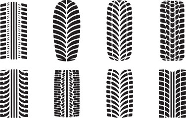 Tire Track Silhouette Vector Collection for Automotive, Road, and Outdoor Design