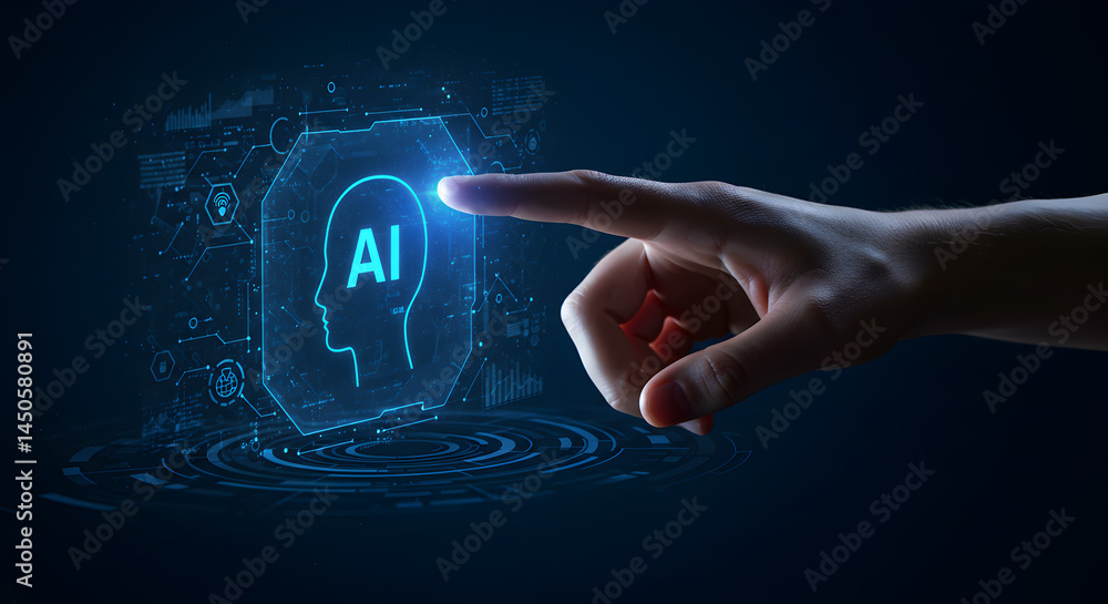 Aufkleber artificial intelligence ai technology concept hand touching digital interface screen future tech