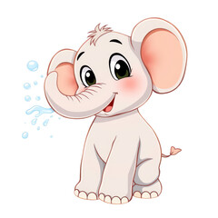 Obraz premium Adorable Baby Elephant Cartoon Illustration Spraying Water Playfully