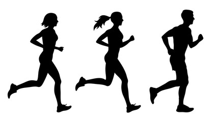 set of running people silhouette vector on tranparent background.