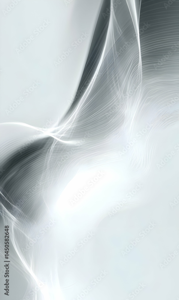 Poster ethereal fluid dynamics showcase abstract swirling motion in delicate wisps against a luminous backg