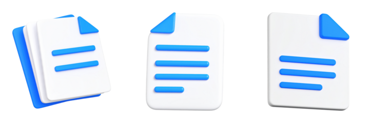 Three stylized document icons with blue accents and horizontal lines suggesting text.
