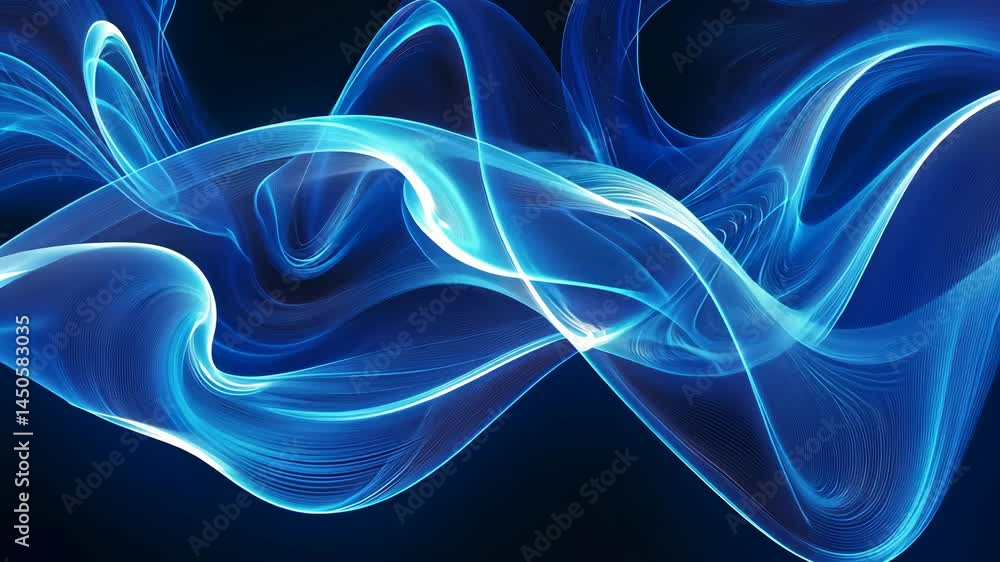 Poster dynamic flow of abstract blue light waves in motion over dark background
