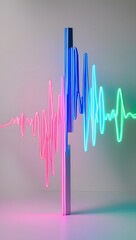 A burst of sound waves painted in electric neon colors, colliding and merging into abstract harmony.5