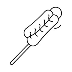 hot dog on a skewer icon, hot dog on a skewer line art - simple line art of hot dog on a skewer, perfect for hot dog on a skewer logos and icons