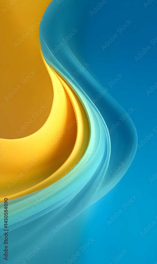 Poster dynamic fusion of golden amber and azure blue hues creating a fluid, swirling abstract design elemen