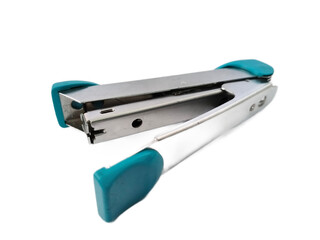 Turquoise and silver stationery stapler open