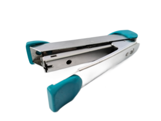 Turquoise and silver stationery stapler open