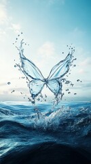 Water butterfly emerges from ocean waves.