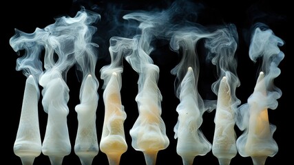 Smoke rises from cone shaped objects