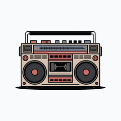 old radio Vector cartoon illustration of vintage radio receiver, flat style. Retro radio on white background
