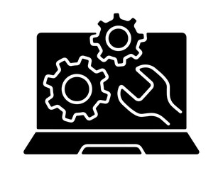 Laptop with Gears and Wrench – Computer Repair, Technical Support, Maintenance, Software Update, IT Service Symbol, Digital Tools, Technology Fix 

