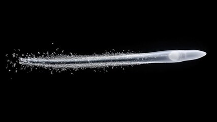 A bullet mid-flight on a black background