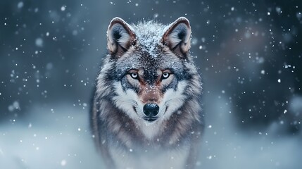Obraz premium Majestic wolf in snowy forest