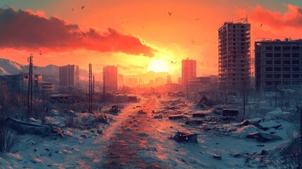 Post Apocalyptic Cityscape at Sunset