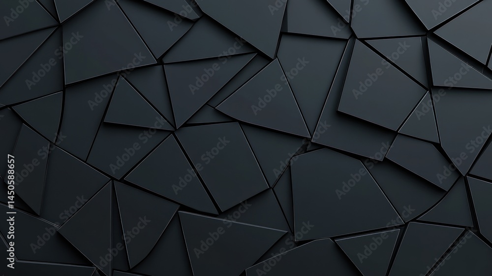Poster abstract dark triangular mosaic: a 3d render of interlocking black polygons