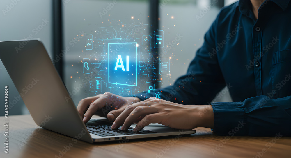 Aufkleber understanding ai technology person using laptop for artificial intelligence concepts and innovations