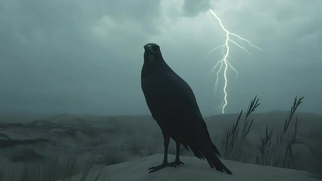 Stormy sky crow silhouette