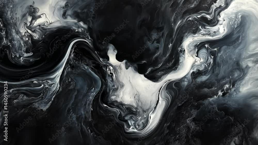 Poster dynamic flow of monochrome ink in water creating mesmerizing abstract patterns