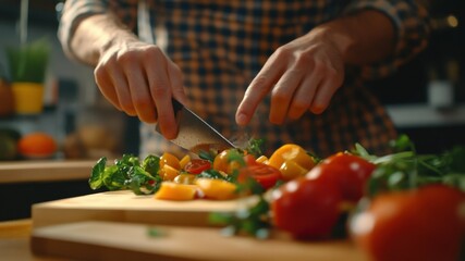 Close up of a chef chopping vegetables