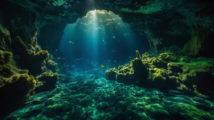 underwater scene with coral reef and fishes