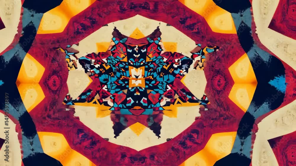 Poster dynamic kaleidoscope pattern transformation with vibrant colors