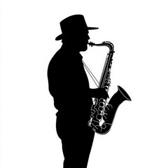 Naklejka premium jazz musician silhouette , black and white illustration isolated on white background