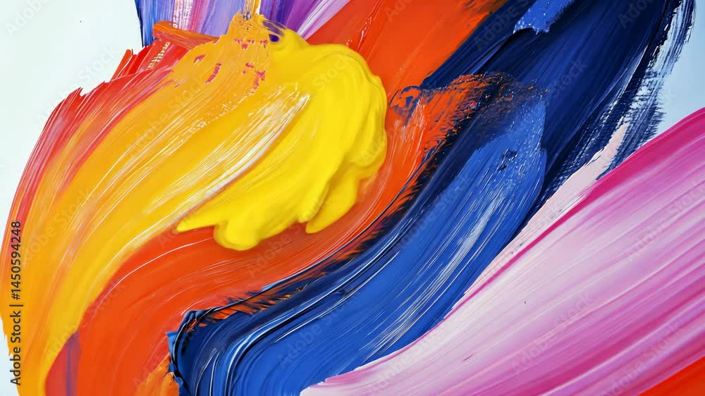 Poster dynamic brushstrokes: vibrant colors flow in abstract artistic animation