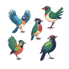 Naklejka premium Colorful Bird Collection Illustration Diverse Exotic Avian Species Tropical Wildlife Nature