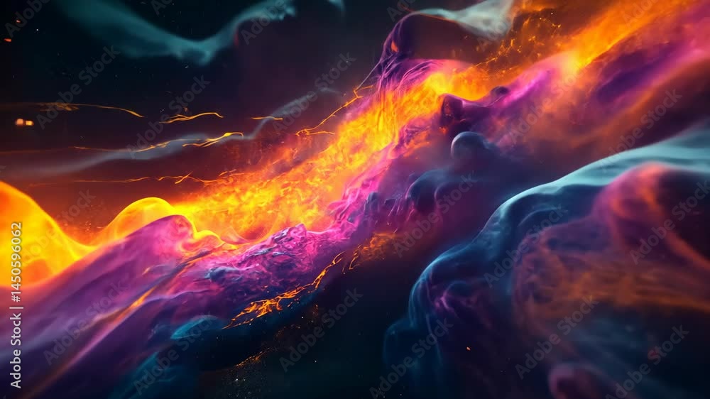 Poster dynamic flow of vibrant neon waves in abstract motion