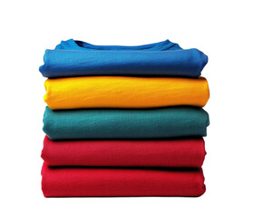 Colorful folded t-shirts display home simple concept isolated on transparent background