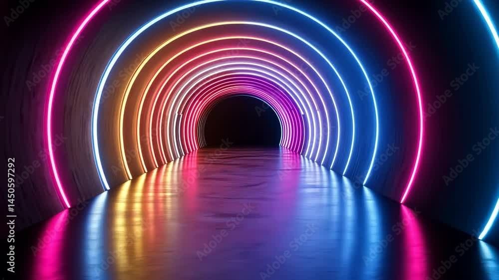 Aufkleber dynamic neon tunnel journey with shifting rainbow light patterns