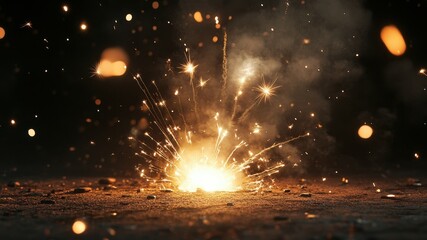 Close-up of bright sparkler illuminating dark setting