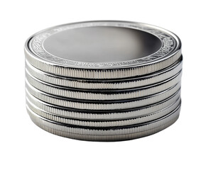 Stacking silver coins business investment environment isolated on transparent background
