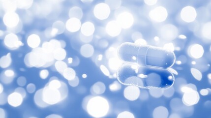 Sleek white capsule on minimalist blue background symbolizing pharmaceutical innovation for weight management, modern healthcare and medical treatment concept.